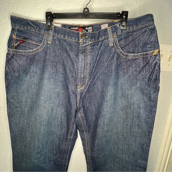 New! Ariat Work Flame Resistant CAT 2 Relaxed Basic Boot Cut Blue Jean Sz 42X30 - Picture 5 of 11